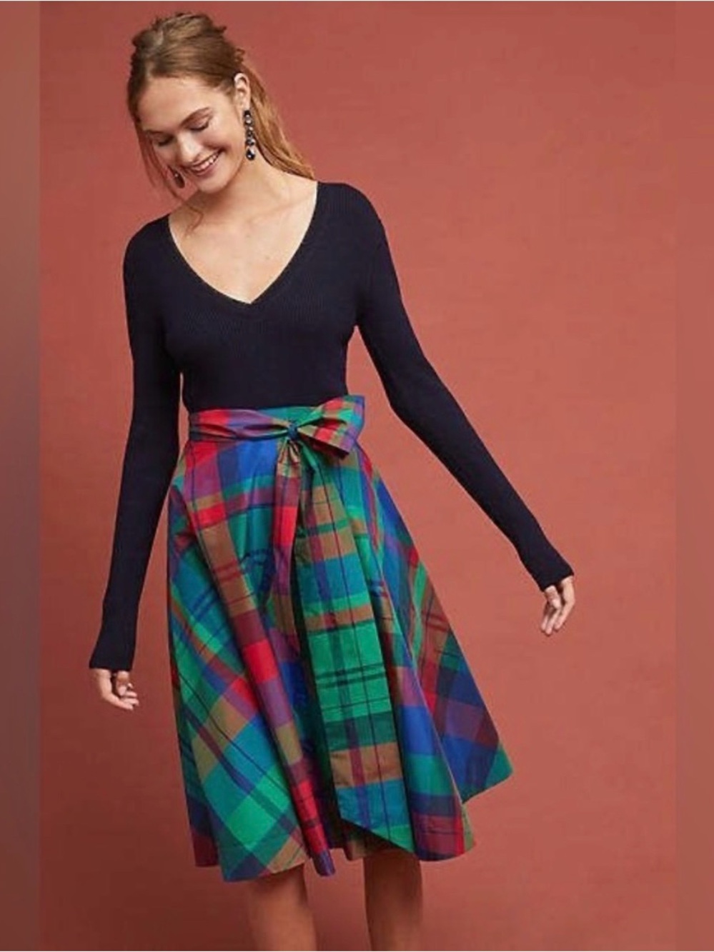 Maeve by Anthropologie Sorbonne Plaid Tie-Waist Circle Skirt